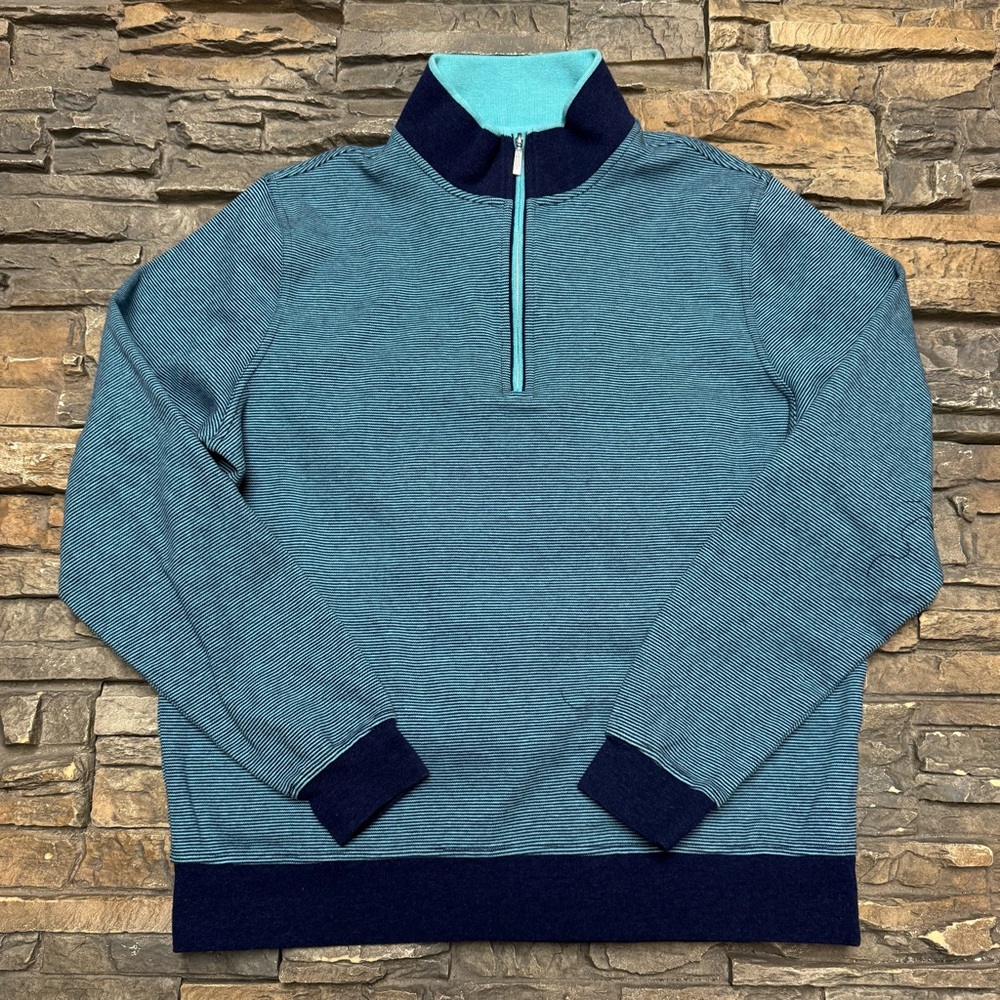 Carnoustie 1/4 Zip Pullover Sweater Jacket Mens Medium Blue Striped Golf Cotton